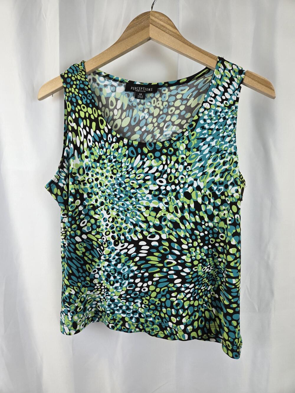 Perceptions Tank Top Womens 14 Multicolor Geometric Print Scoop Neck Sleeveless